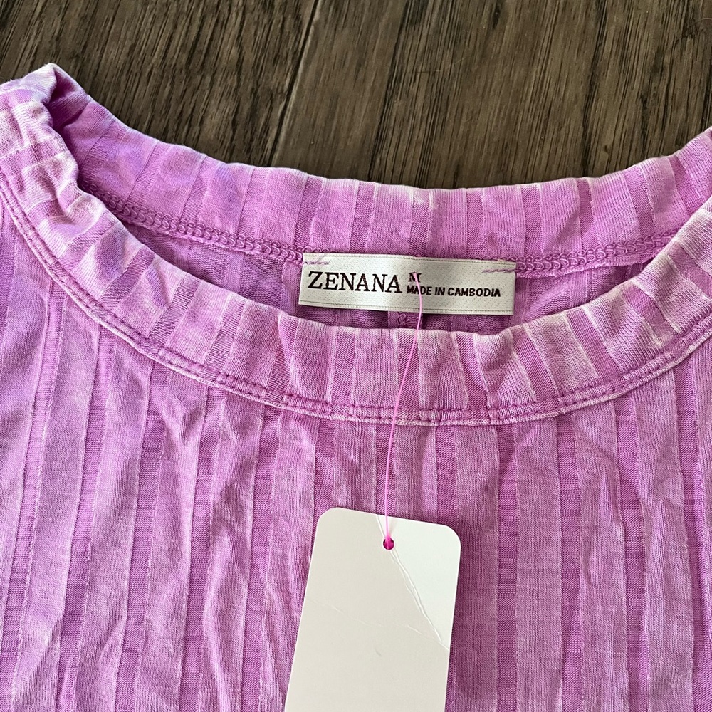 Zenana Purple Ribbed Crop Top - Picture 2 of 3